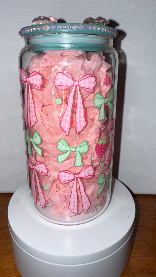 Kawaii Strawberries & Bows Glass Cup