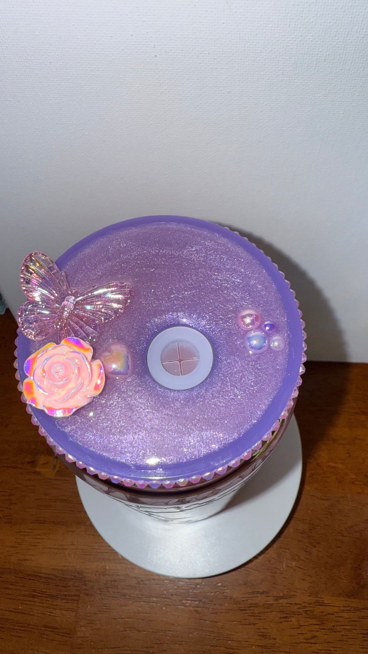 Purple Floral Glass Cup