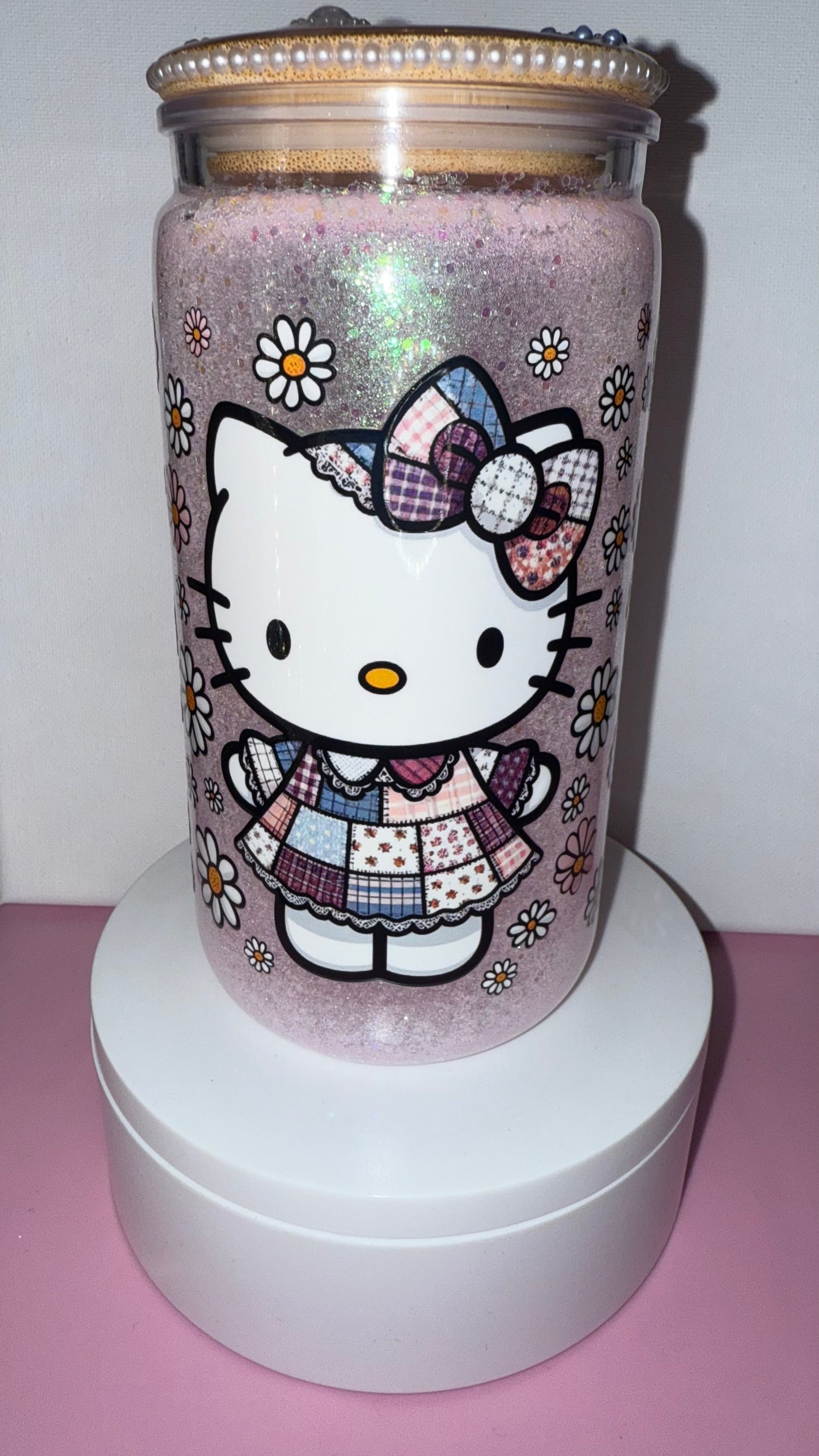 Pastel Patchwork Dry Glitter Snow Globe Cup