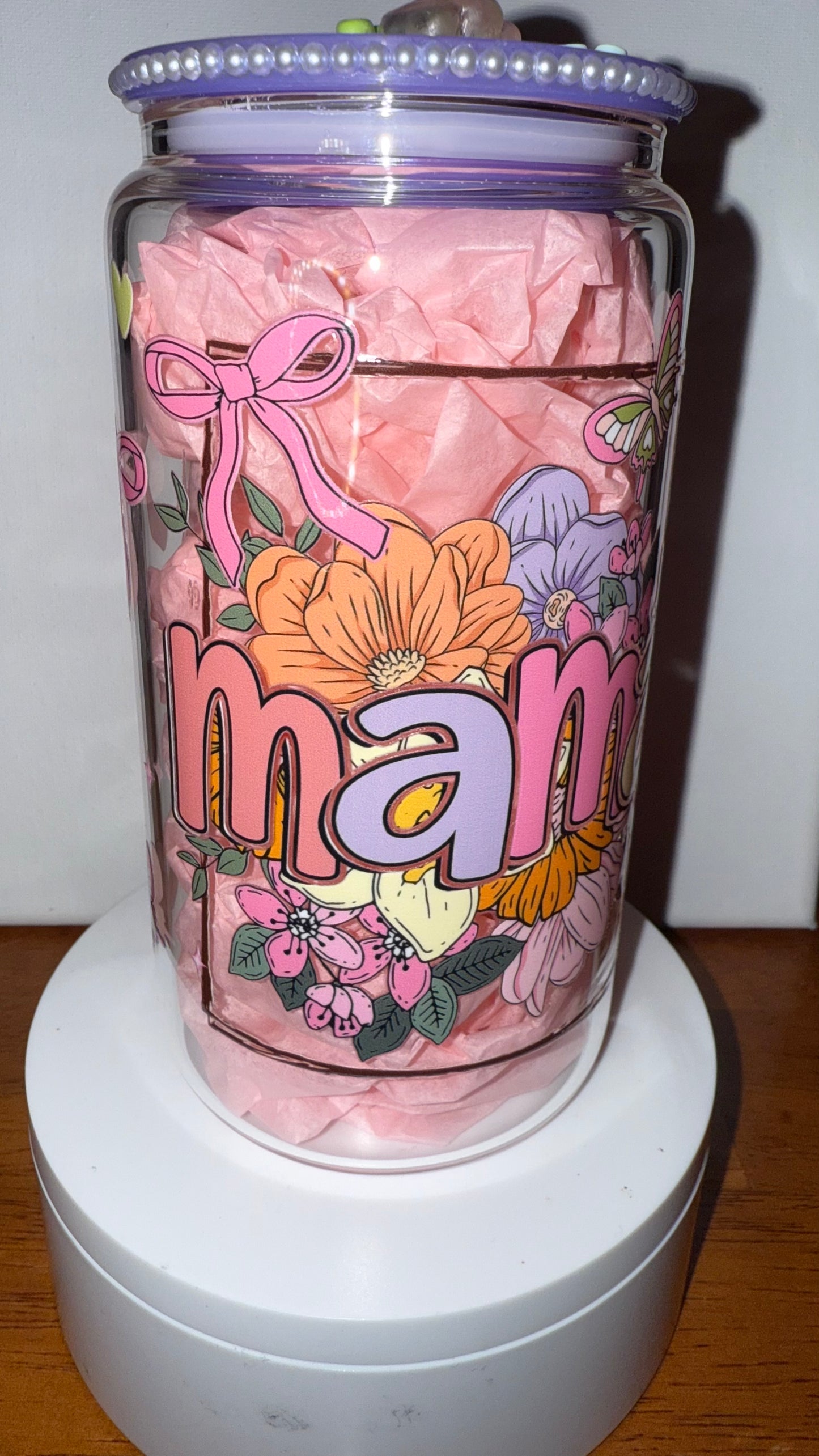 MAMA Floral Glass Cup with Resin Lid