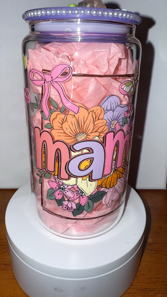 MAMA Floral Glass Cup with Resin Lid