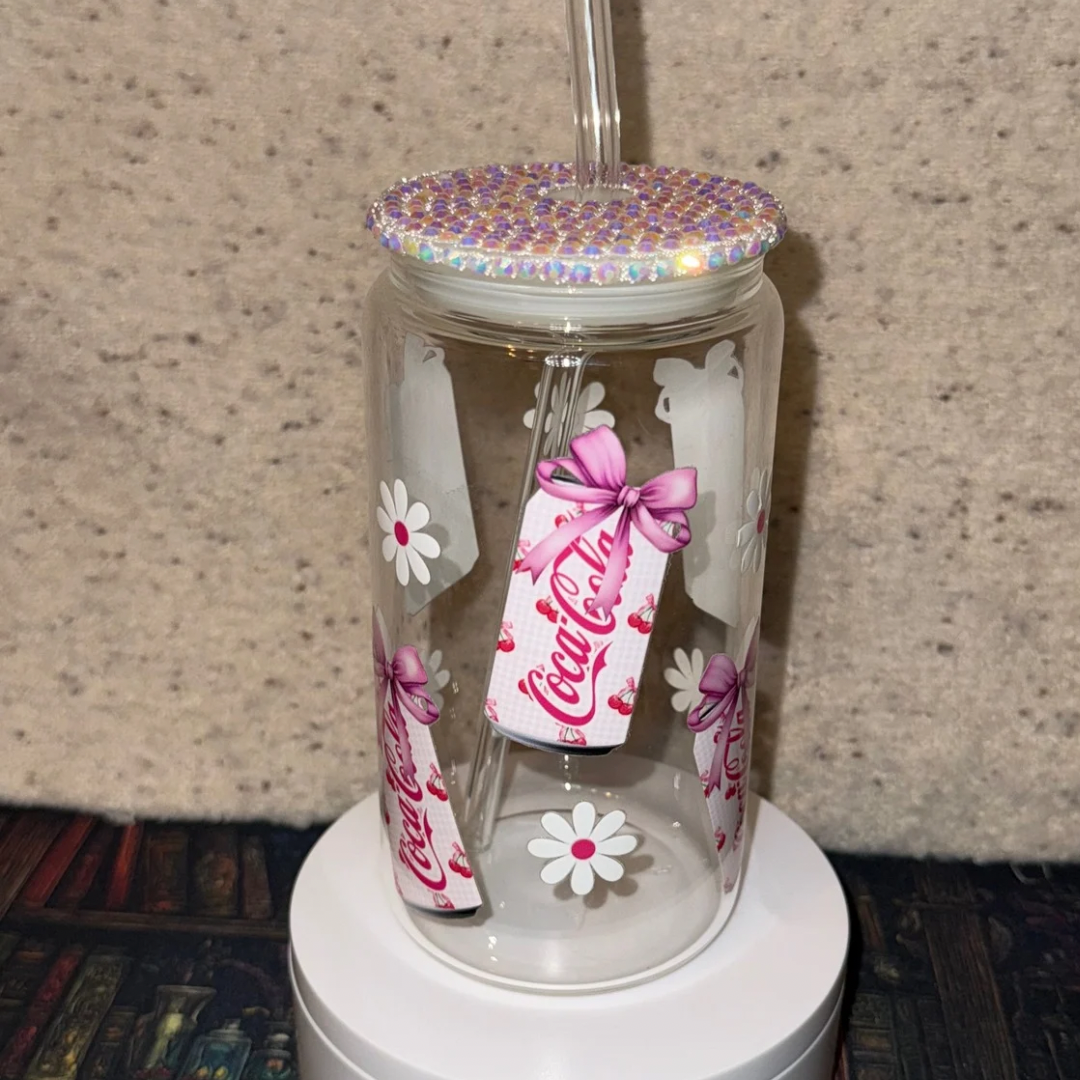 Pink Bow Soda Glass Cup