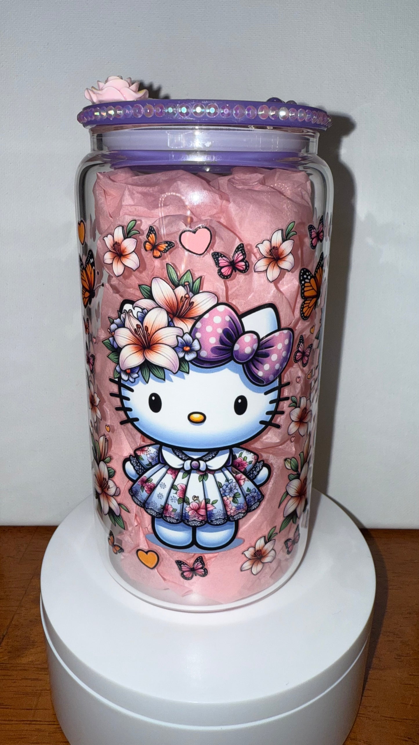 Purple Floral Glass Cup