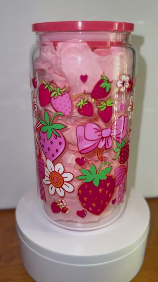 Strawberries & Bows Glass Cup